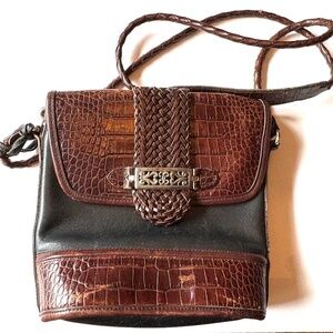 Brighton, black and brown croc embossed leather Crossbody bag